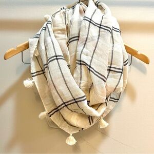 Loft Plaid Infinity Scarf with Tassles